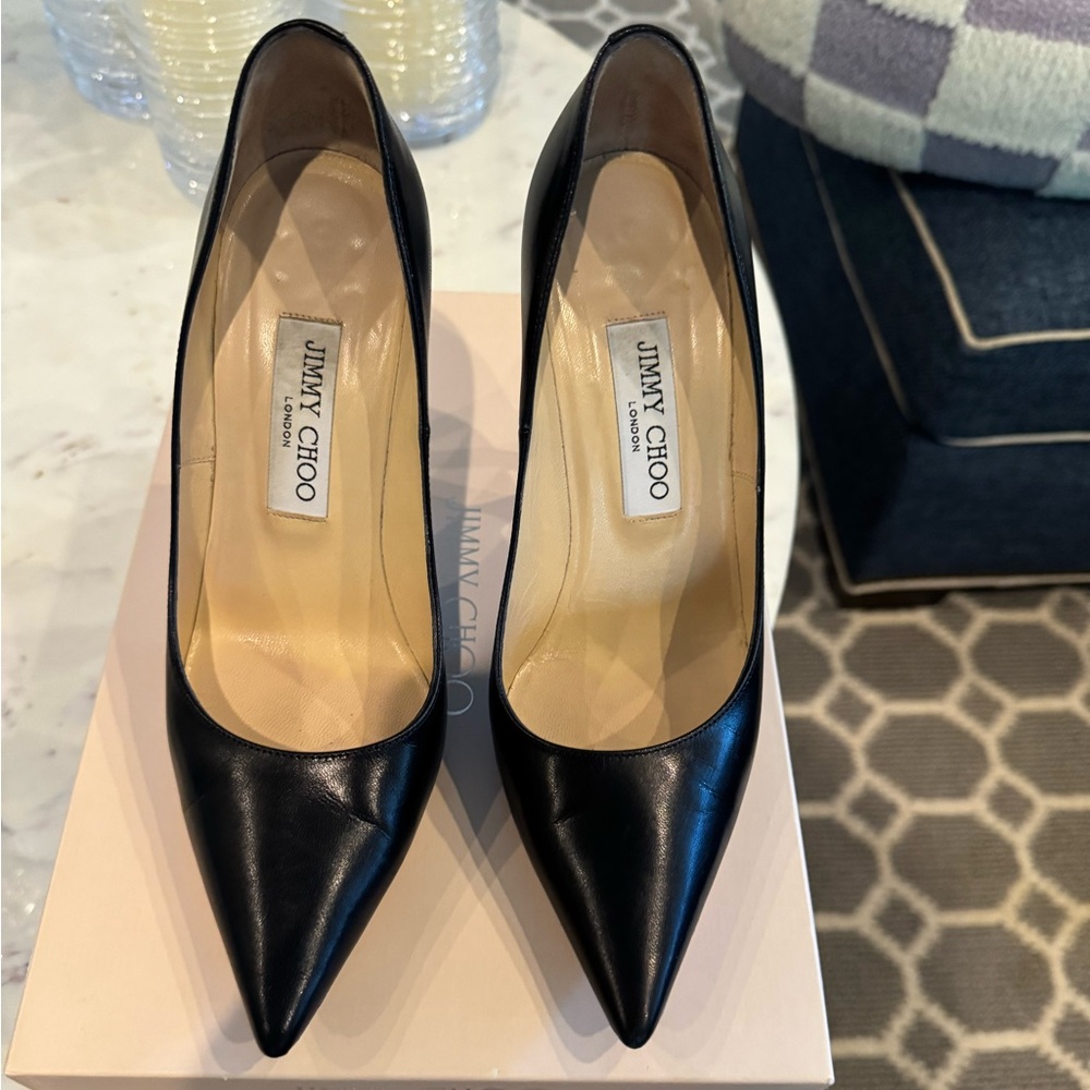 Jimmy Choo Abel Black Leather Heels 37.5